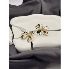 Gold Altın Çift Renkli Çiçek Figürlü Çelik Küpe