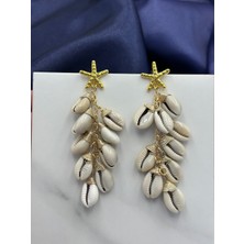 Deniz Kabuğu ve Deniz Yıldızı Tasarım Yaz Konseptli Gold Altın Detaylı Marka Model Küpe