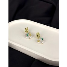 Gold Inci Detaylı Ay ve Yıldız Model Renkli Küpe