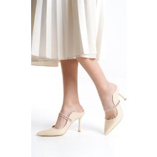 Kadın Kırem Rugan 9 cm Ince Topuklu Sivri Burunlu Arkası Acık Tasarım Stiletto