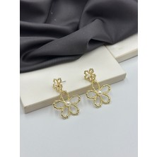 Gold Altın Detaylı Papatyalı Çiçekli Tasarım Çelik Kadın Küpe