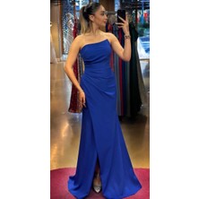 Saks Anvelop Yırtmaçlı Düz Kesim Krep Uzun Abiye Elbise 7324