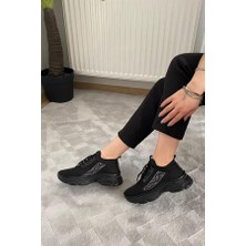 Kadın Siyah Triko Taşlı Spor Ayakkabı & Sneaker