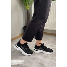 Kadın Siyah Triko Beyaz Tabanlı Taşlı Spor Ayakkabı & Sneaker