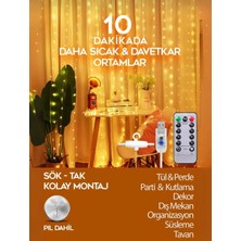 Yılbaşı ve Özel Günler Için Kumandalı 8 Ayrı Modlu 3MX3M Perde LED 10 Saçaklı 300 LED Gün Işığı USB Li