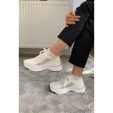 Kadın Beyaz Triko Taşlı Spor Ayakkabı & Sneaker