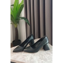 Kadın Siyah Cilt 6,5 cm Kalın Topuklu Stiletto