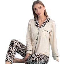Bipamuk Bella Casa Tasarım Uzun Kollu Önden Düğmeli Kadın Pijama Takımı Yumuşak Soft S-2XL