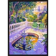 Siyah Çerçeveli Tablo, Renkli Tropik Havuz ve Bahçe Manzarası, Salon Dekoru Poster No: 109240