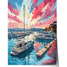 Çerçevesiz Poster, Renkli Gün Batımında Yat Limanı Manzarası, Salon Dekoru Poster No: 113851