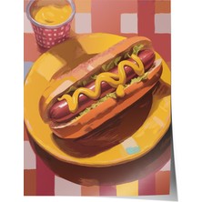 Çerçevesiz Poster, Sosisli Sandviç Çizimi, Mutfak Dekoru Poster No: 113361