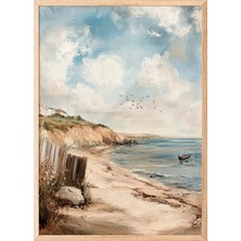 Ahşap Çerçeveli Tablo, Sahil Manzaralı Deniz ve Gökyüzü Tablosu, Salon Dekoru Poster No: 108946