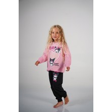 Sacro Kids Kuromi Işlemeli Sweatshirt-Eşofman Altı Mevsimlik Kız Çocuk Takım