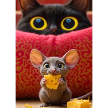 Bedeko Kedi Fare Resimli Ahşap Tablo
