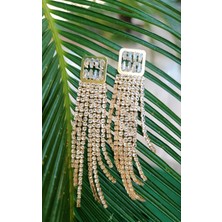 Sarı Renk Zirkon Taşlı Lüks Abiye Küpe