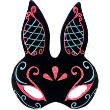 Siyah Renk Mavi Kırmızı Simli Siyah Süet Kaplama Tavşan Maskesi 18X16 cm