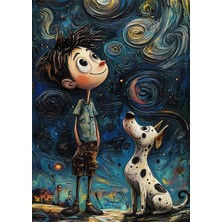 Bedeko Çocok ve Köpek Sürreal Ahşap Tablo