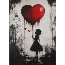 Bedeko Kırmızı Kalp Resimli Ahşap Tablo