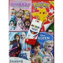 4 Adet Stickerli Boyama Kitabı ve 12 Li Kuruboya (Crybaby/frozen/frozen2/pocemon)