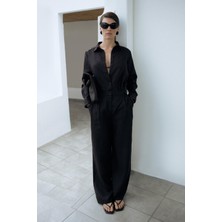 Kahverengi %100 Keten Nora Pileli Pantolon