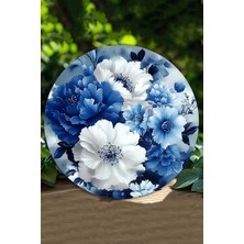 Mavi & Beyaz Çiçek Desenli Uv Baskı Mdf Duvar Süsü– 33X33 cm & 20X20 cm DT156