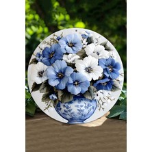 Mavi & Beyaz Çiçek Vazolu Uv Baskı Mdf Duvar Süsü – 33X33 cm & 20X20 cm DT149