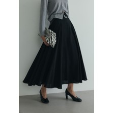 Suud Collection Siyah Liza Kemerli Etek