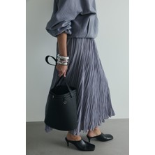 Suud Collection Gri Donette Piliseli Etek