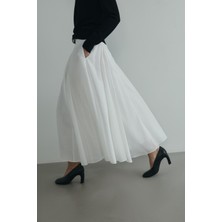 Suud Collection Beyaz Liza Kemerli Etek