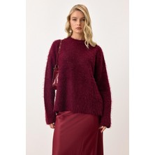 Oversize Tüylü Soft Kazak Bordo 8270