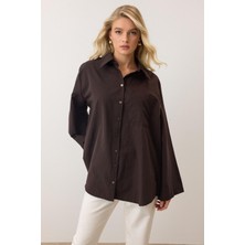 Ispanyol Kol Salaş Pamuklu Gömlek Kahve 9365