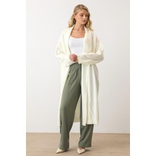 Oversize Uzun Triko Hırka Ekru 8271