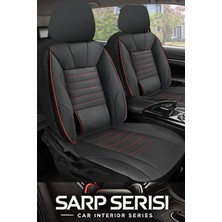 Toyota Avensis 2003–2018 Sarp Serisi Oto Koltuk Kılıfı 5’li Set – Airbag & Kolçak Uyumlu, 3 Katman, Deri+Lakost Siyah Kırmızı