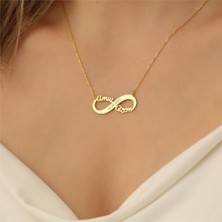 Nox Jewelry 925 Ayar Gümüş Altın Kaplama İsim ve Tarih Yazılı Sonsuzluk Kolye - CN00116