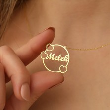 Nox Jewelry 925 Ayar Gümüş Altın Kaplama Kalpli Çember İsim Yazılı Kolye - CN00117