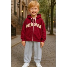 Miniğimin Cicileri Winner Işleme Kapüşonlu Hırkalı Erkek Çocuk 2 li takım - Bordo