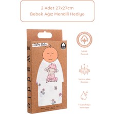 Caline Baby %100 Pamuk Premium & Hafif Müslin Bezi Örtüsü I 90x75 cm I Pink I Kuzu Desenli &  2 Adet Ağız Mendili 27x27cm