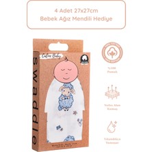 Caline Baby %100 Pamuk Premium & Hafif Müslin Bezi Örtüsü I 120x120 cm I Mavi I Kuzu Desenli &  4 Adet Ağız Mendili 27x27cm
