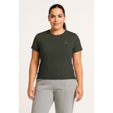 Haki Baskılı O Yaka Rahat Form Battal Büyük Beden Kadın T-Shirt - 97308
