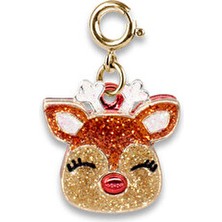 Gold Glitter Reindeer Charm