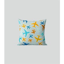 Renkli Uçak Detaylı Kırlent Kılıfı 45X45CM