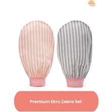 Premium Ekru Zebra Set 2 Adet Banyo ve Duş Kesesi Peeling Eldiveni Unisex Normal Ciltler Için