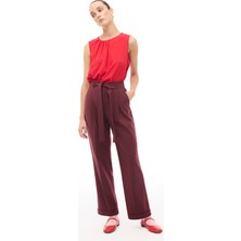 Bordo Yüksel Bel Boru Paça Pantolon