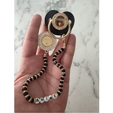 Sahi Aksesuar Isimli Siyah Taşlı Bebek Emzik Seti ve Zinciri 0-6 Ay İçin Özel Tasarım