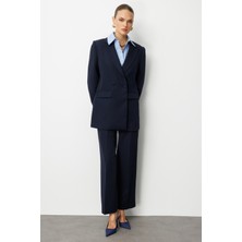 Mizalle Oversize Lacivert Kruvaze Blazer Ceket