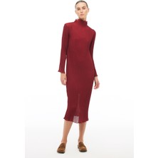 Bordo Balıkçı Yaka Midi Elbise