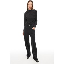 Siyah Balıkçı Yaka Slim Fit Bluz