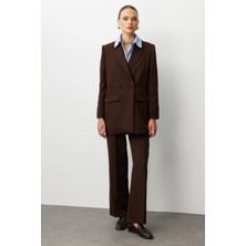Mizalle Oversize Kahverengi Kruvaze Blazer Ceket