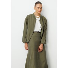 Mizalle Modal Karışımlı Haki Oversize Bomber Ceket