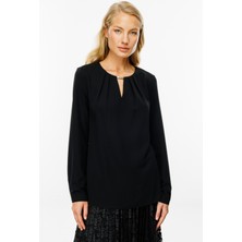 Ekol Kadın Göğüs Dekolteli Metal Aksesuarlı Bluz 2019 Siyah